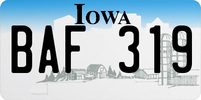 IA license plate BAF319