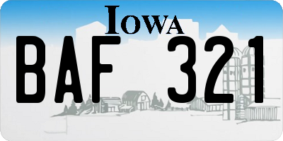 IA license plate BAF321