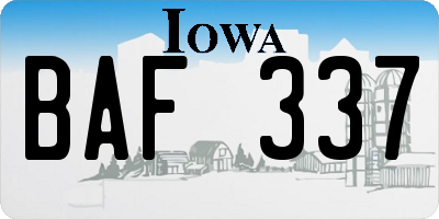 IA license plate BAF337