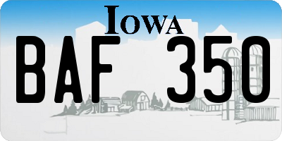 IA license plate BAF350