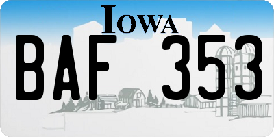 IA license plate BAF353