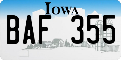 IA license plate BAF355