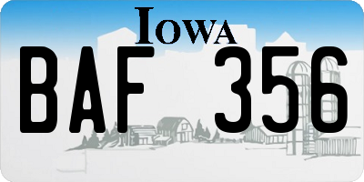 IA license plate BAF356