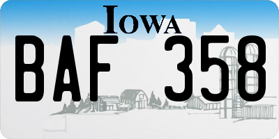 IA license plate BAF358