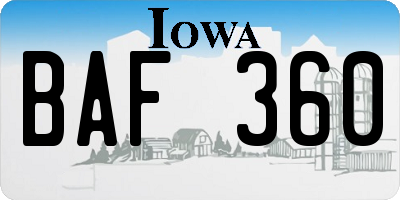 IA license plate BAF360