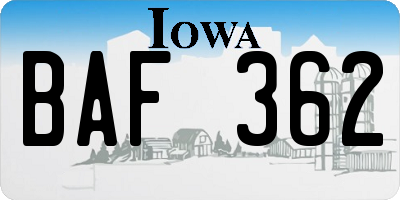IA license plate BAF362