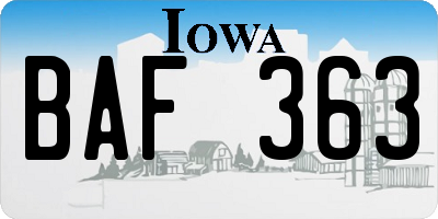 IA license plate BAF363
