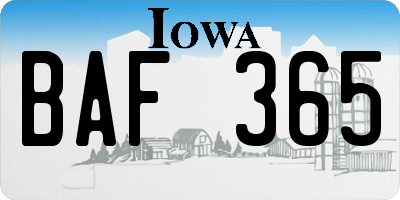 IA license plate BAF365