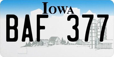 IA license plate BAF377