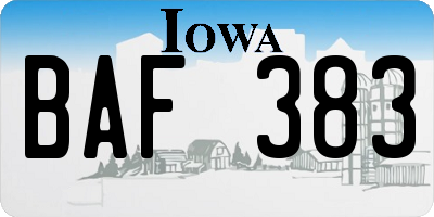 IA license plate BAF383