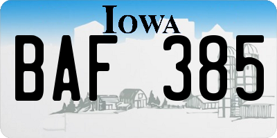 IA license plate BAF385