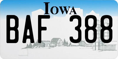 IA license plate BAF388