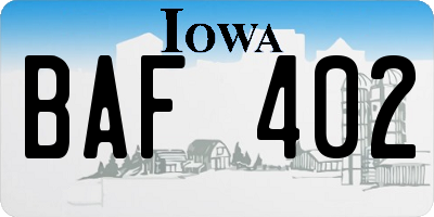 IA license plate BAF402