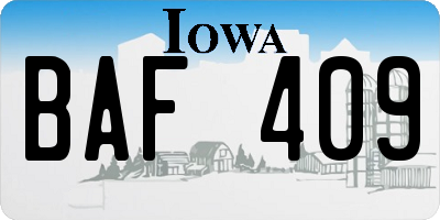 IA license plate BAF409