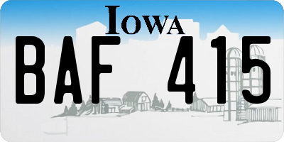IA license plate BAF415
