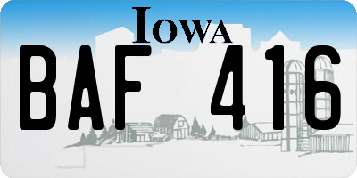 IA license plate BAF416