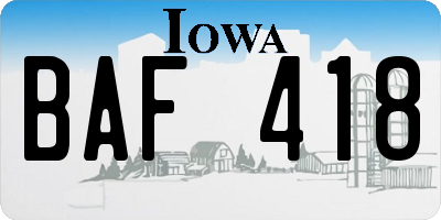 IA license plate BAF418