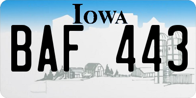 IA license plate BAF443