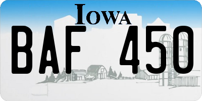 IA license plate BAF450