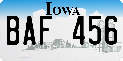 IA license plate BAF456