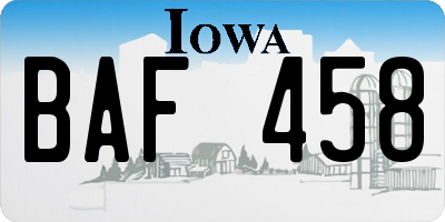IA license plate BAF458