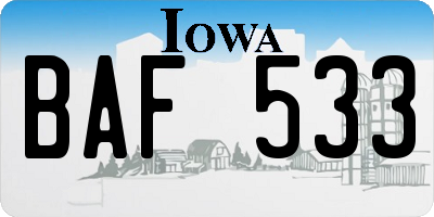 IA license plate BAF533