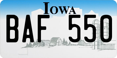 IA license plate BAF550