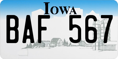 IA license plate BAF567