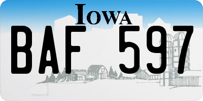 IA license plate BAF597
