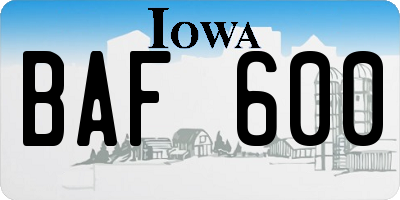 IA license plate BAF600