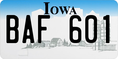 IA license plate BAF601