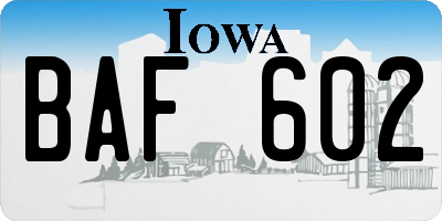 IA license plate BAF602