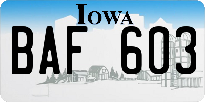 IA license plate BAF603