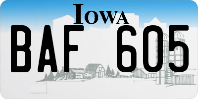 IA license plate BAF605