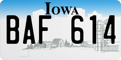 IA license plate BAF614