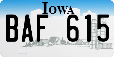 IA license plate BAF615
