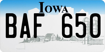 IA license plate BAF650