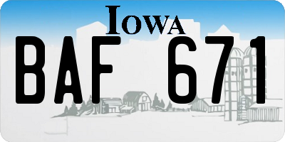 IA license plate BAF671