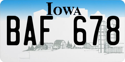 IA license plate BAF678