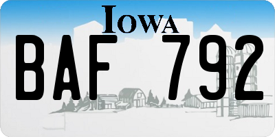 IA license plate BAF792