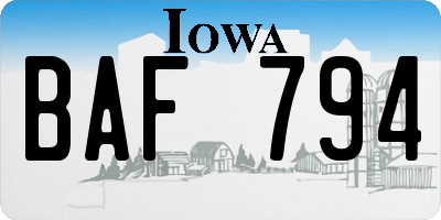 IA license plate BAF794