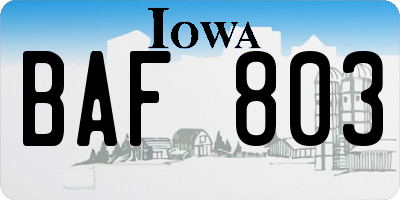 IA license plate BAF803