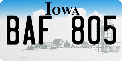 IA license plate BAF805