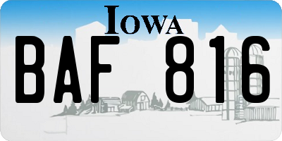 IA license plate BAF816