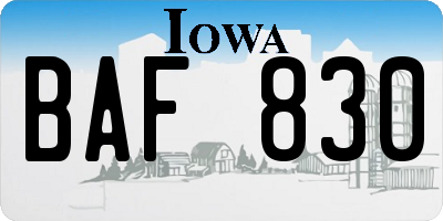 IA license plate BAF830