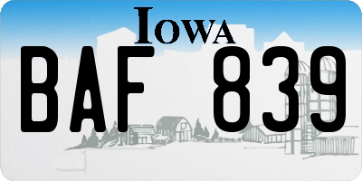 IA license plate BAF839