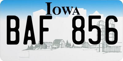 IA license plate BAF856