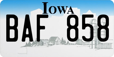 IA license plate BAF858