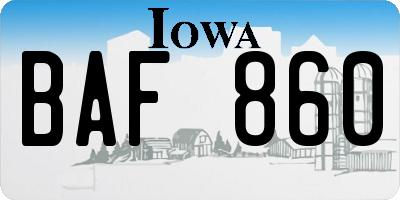 IA license plate BAF860