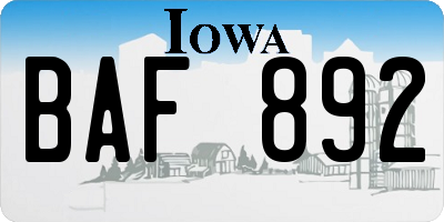 IA license plate BAF892